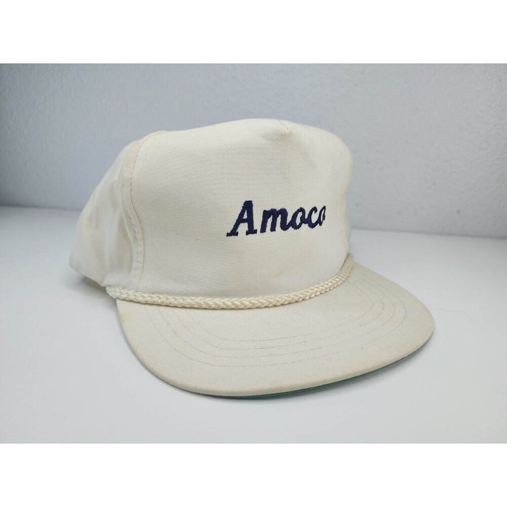 Vintage Amoco Rope Hat Trucker Paddy Cap White Town Talk Gasoline Oil OBO Rare